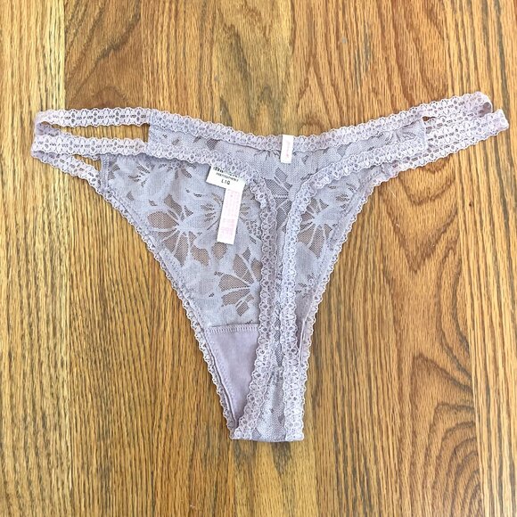 NEW NWT VS PINK VICTORIA'S SECRET Lace Strappy Thong Panty Lilac Lavender Purple - Picture 11 of 14